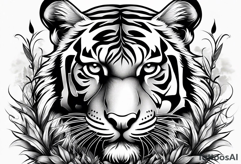 tiger in the grass staring ahead tattoo idea