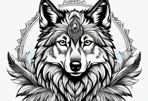 Wolf pup, peacock feather, butterfly, tattoo idea