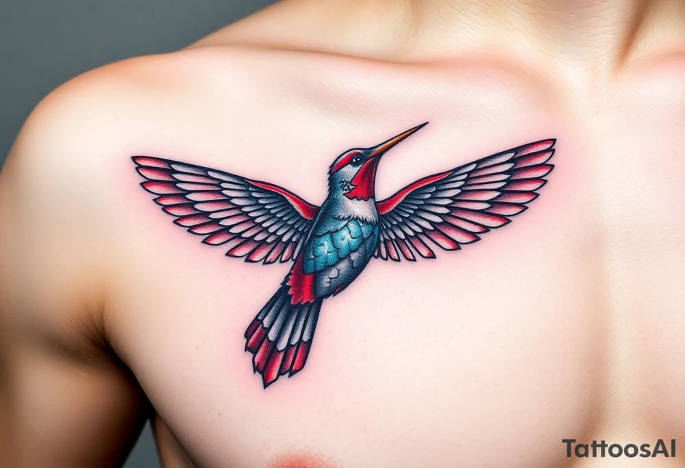 hummingbird with wings made of hieroglyphic symbols(only red , blue and black are possible colors) tattoo idea