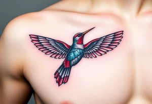 hummingbird with wings made of hieroglyphic symbols(only red , blue and black are possible colors) tattoo idea