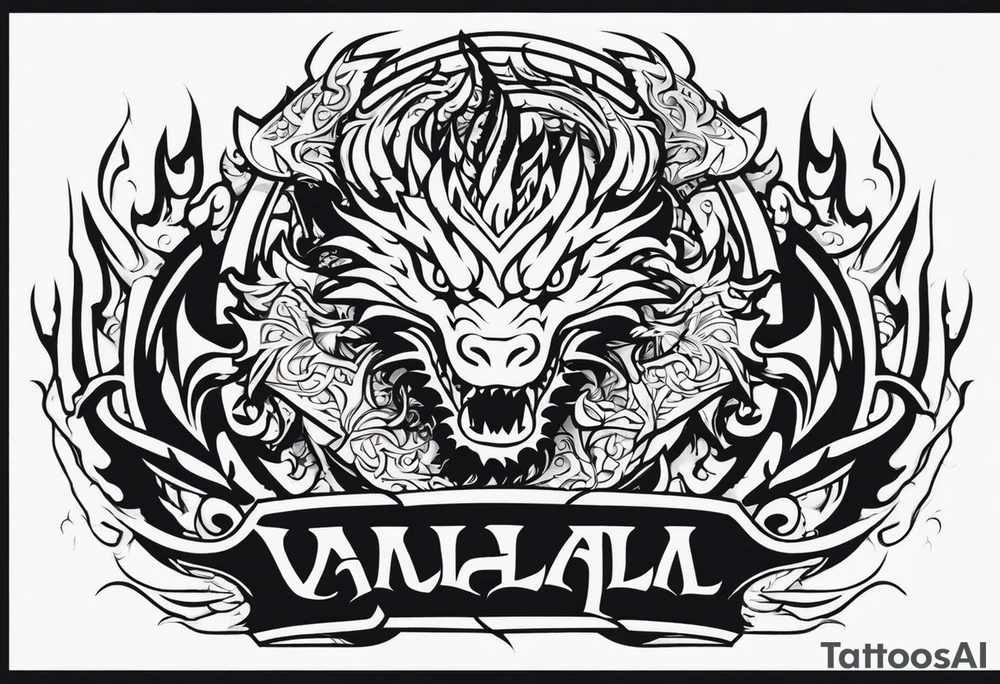Valhalla sword shield dragon fire tattoo idea