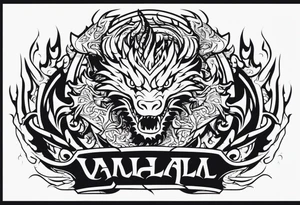 Valhalla sword shield dragon fire tattoo idea