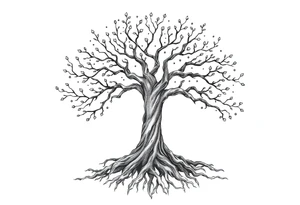 mystical tree of life with cosmic roots and celestial branches tattoo idea
