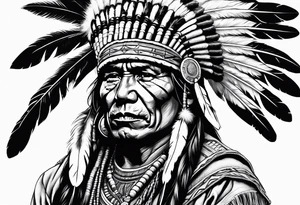 Native American war chief skull with bonnet tattoo idea