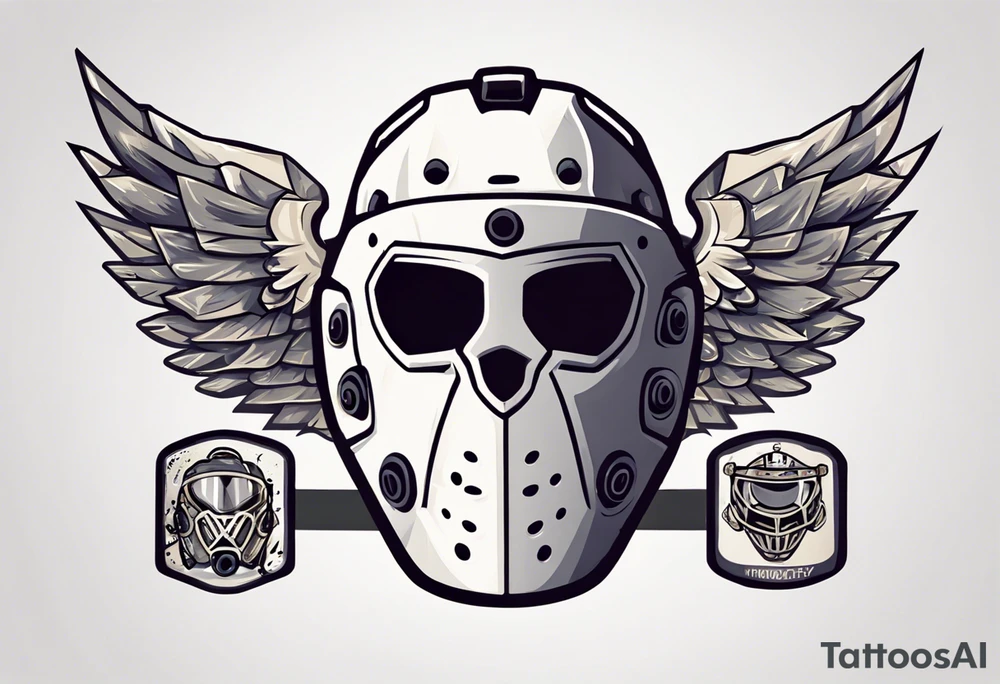 hockey puck with wings and a goalie mask that says "SHOT HOCKEY" tattoo idea