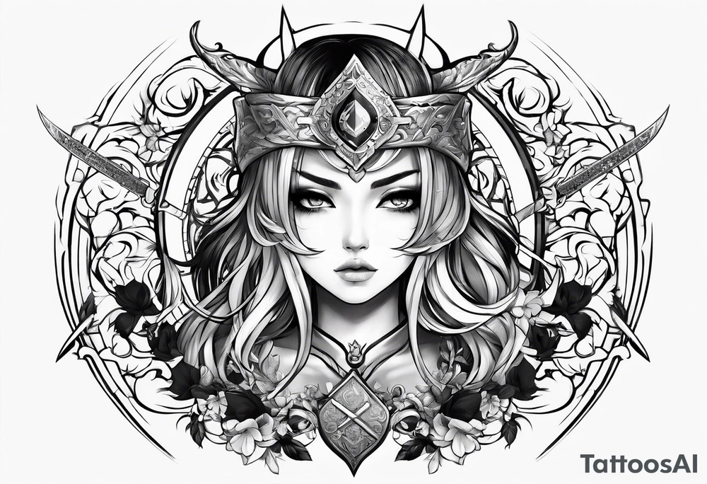 FIERCE ANIME TATTOO WITH SWORD tattoo idea