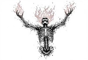 Flaming satan skeleton reaching up bith arms to heaven tattoo idea