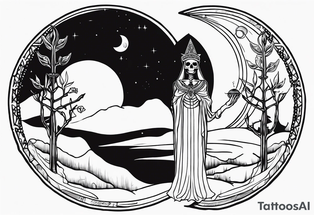 High priestess skeleton moon tarot card tattoo idea
