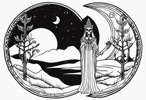 High priestess skeleton moon tarot card tattoo idea