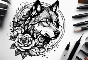 Combining the image of a wolf with roses or other floral elements, blending themes of nature and beauty with the wildness of the wolf. tattoo idea