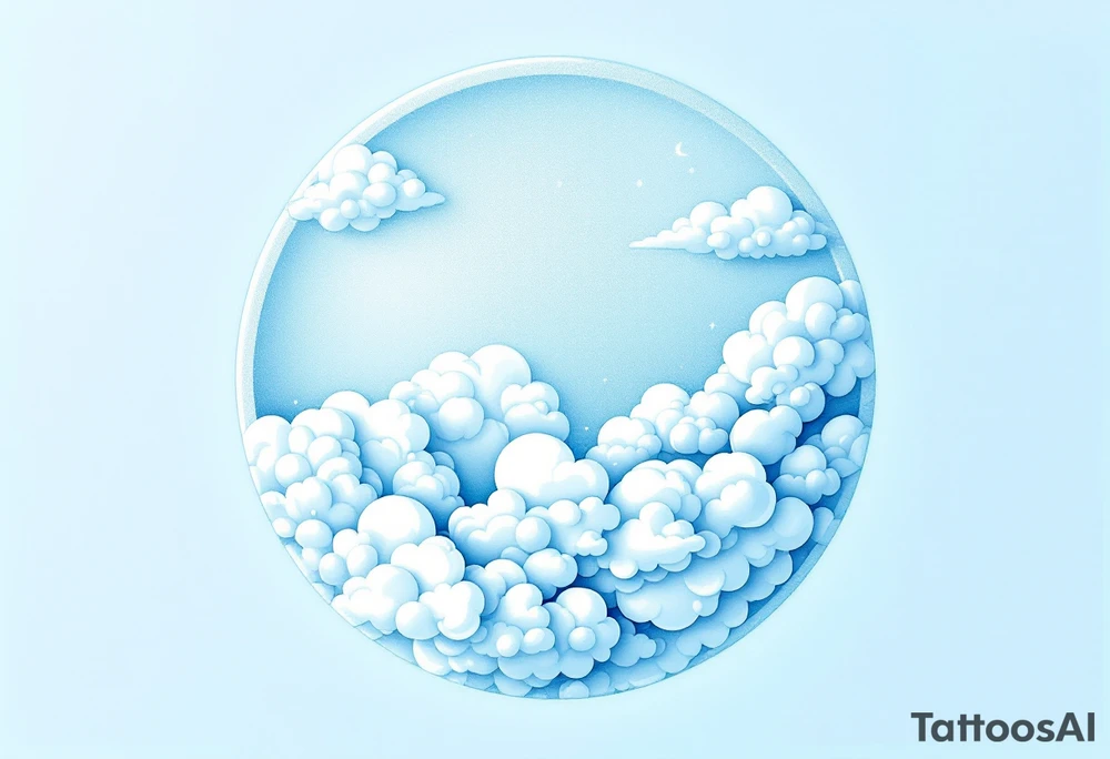 A pale blue circle with soft cloud textures inside, representing calm and open skies. tattoo idea