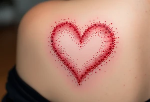 Dotted outline of a heart in red and pink on the shoulder – Soft and emotional with a pixel-art vibe. tattoo idea
