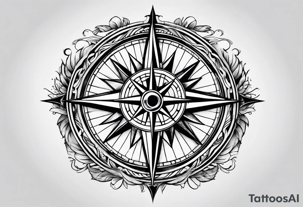 Compass rose with mountains tattoo idea