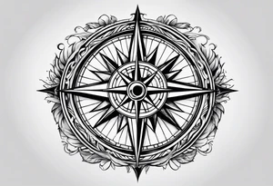 Compass rose with mountains tattoo idea