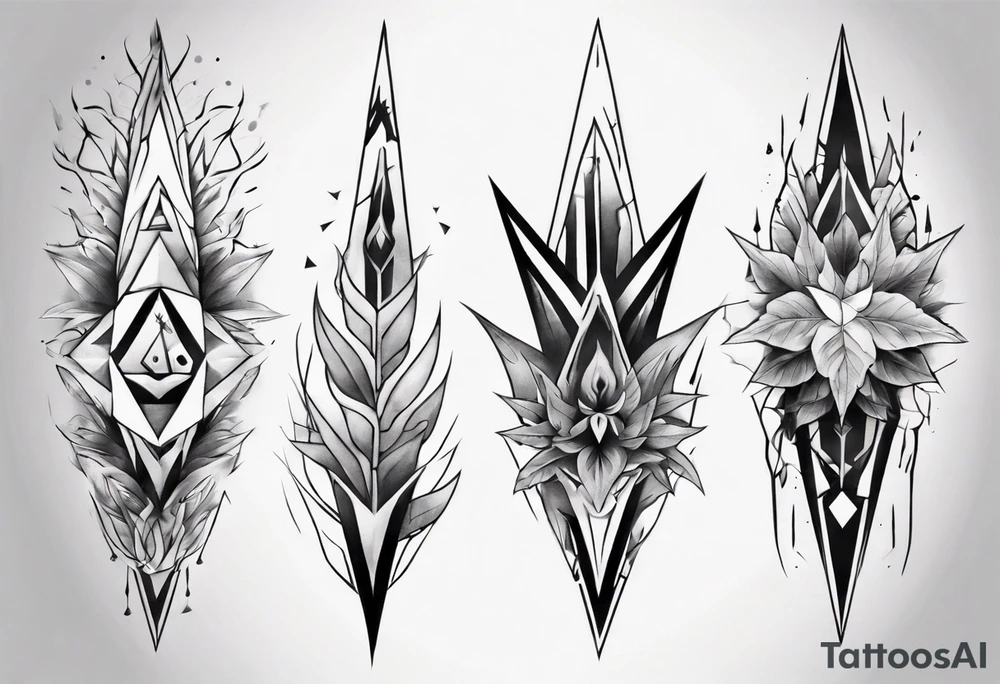 full arm tattoo. scary pointy leaves combined with geometric shapes. whole arm tattoo idea