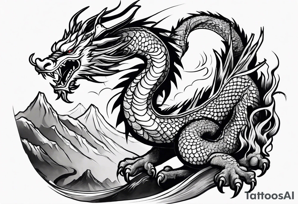 japanese dragon climbing a mountain tattoo idea