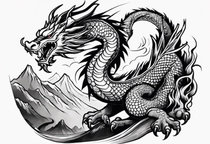 japanese dragon climbing a mountain tattoo idea