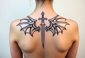 Dragon wings with sword in middle tattoo idea