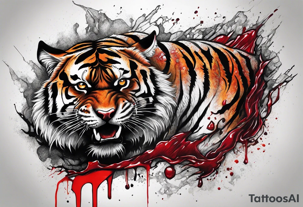 Tiger covered in blood tattoo idea