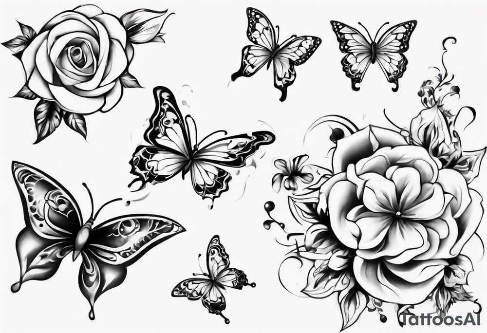 Flower and butterflies which will wrap around ankle horizontally which is larger in the centre tattoo idea