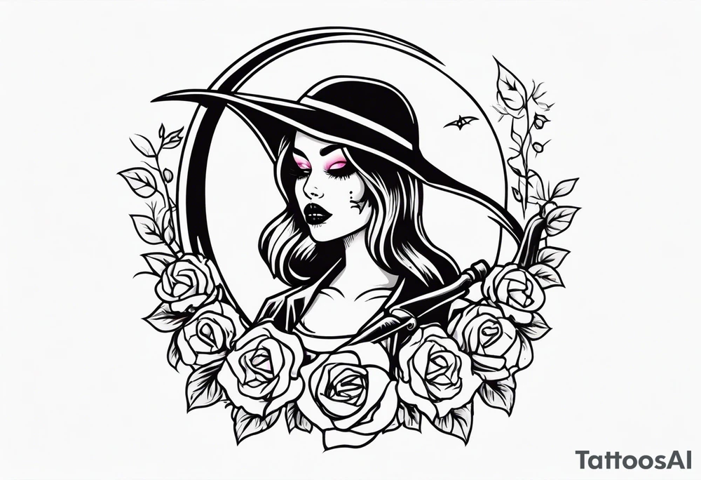 cute girly death with scythe and nightshade tattoo idea