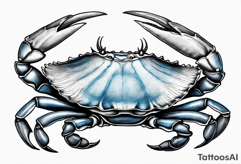 A blue crab claw and scallop seashell tattoo idea