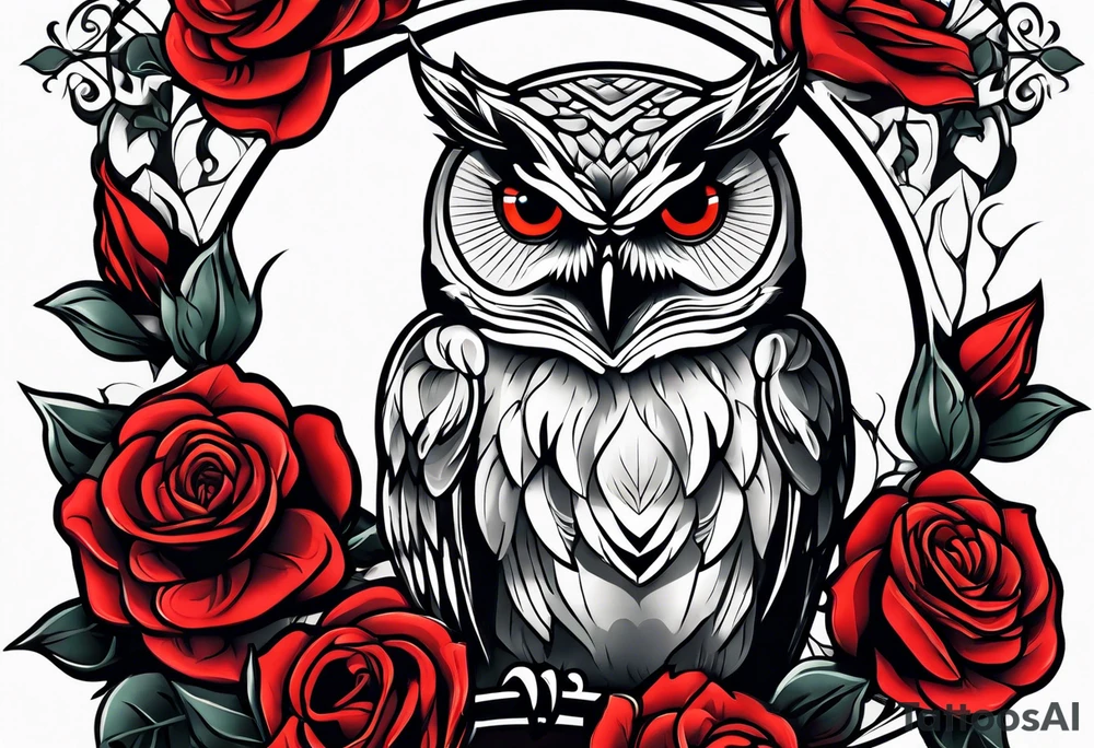 Owl with red roses fore arm tattoo idea
