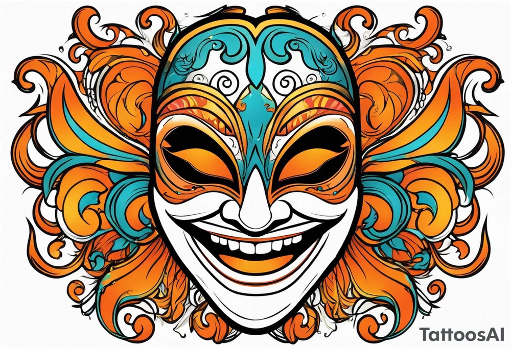 Laughing Male masquerade mask with orange smoke tattoo idea