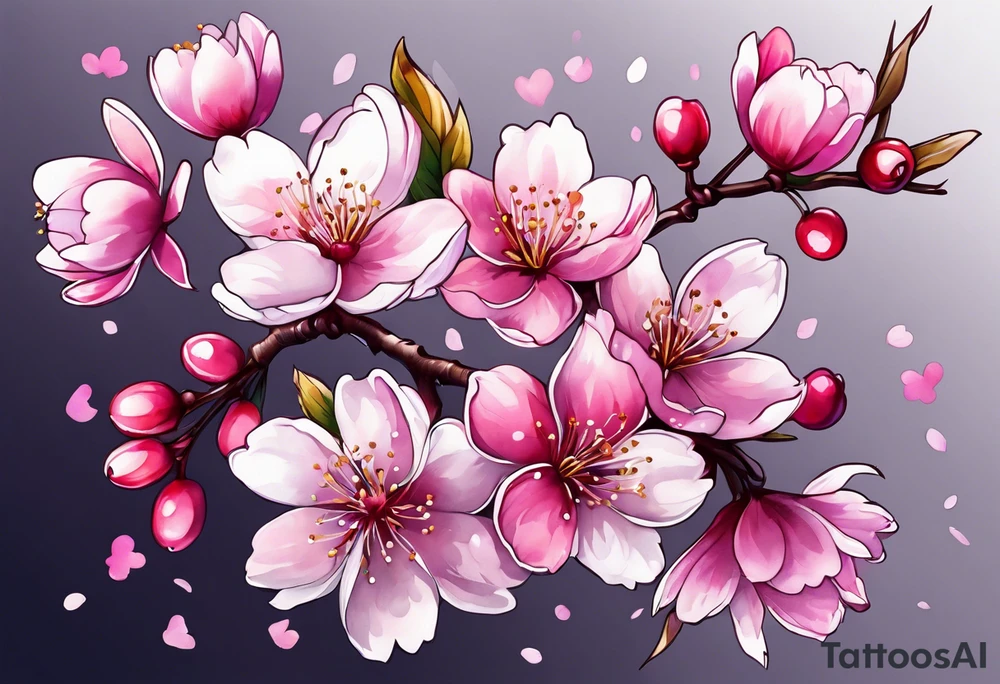 bouquets of cherry blossoms pink and purple tattoo idea