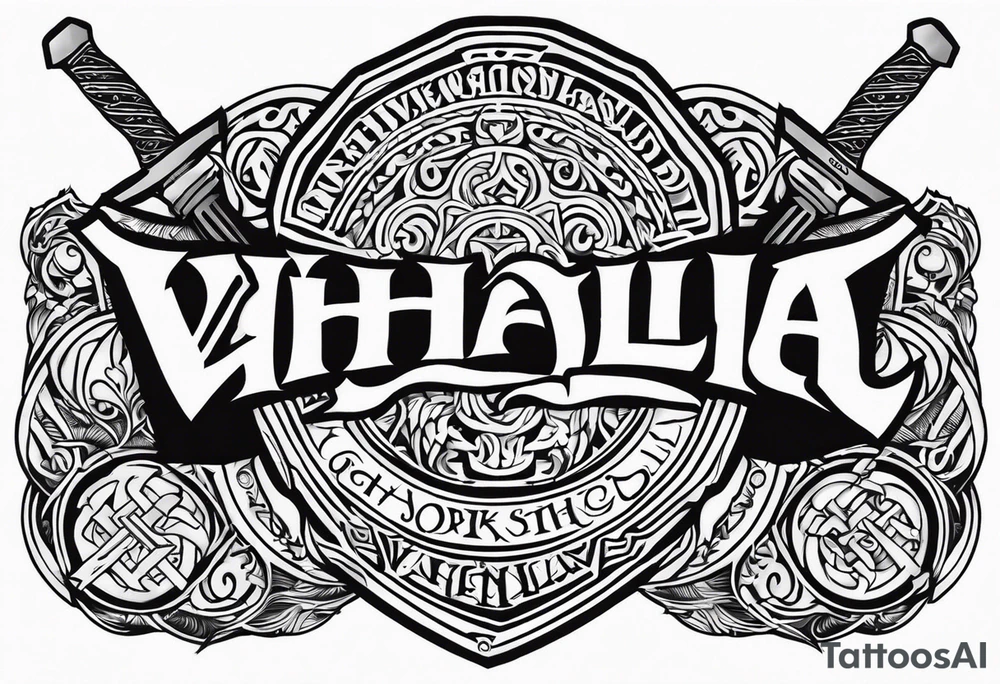 Valhalla viking gods shield hatchet sword tattoo idea