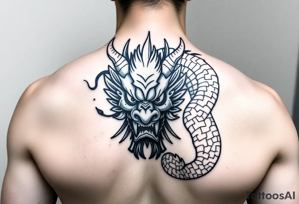 Tatuaje en espalda completa de la cabeza de un dragón demonio japones tattoo idea