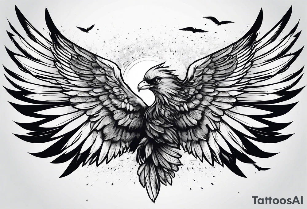 Icarus falling from the sky with feathered wings tattoo idea