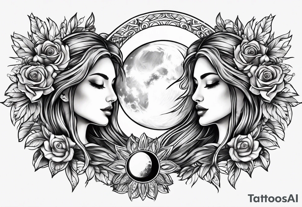 Twin flame with sun and moon tattoo idea