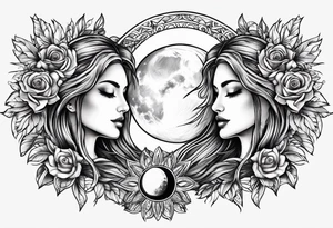 Twin flame with sun and moon tattoo idea