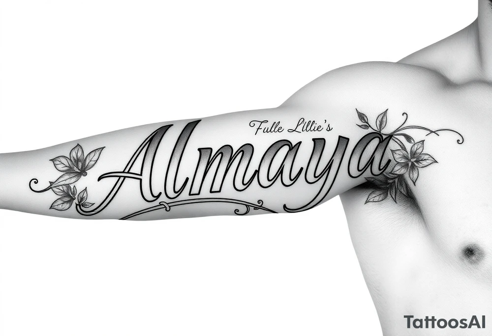 Almaya the name with Lillie’s surrounding it tattoo idea
