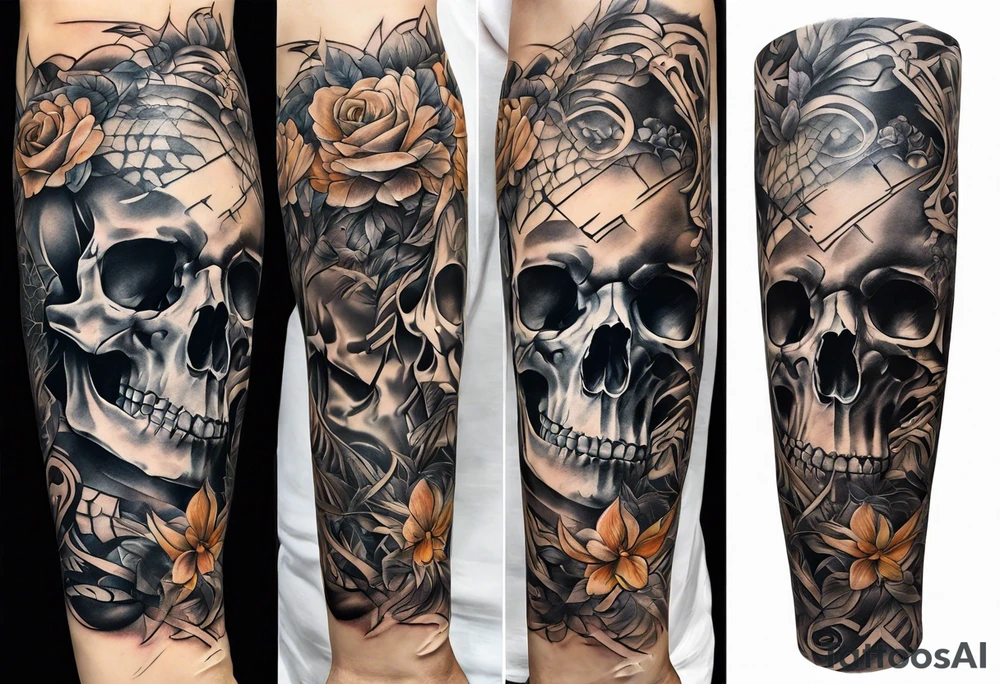 arm sleeve with bones tattoo idea