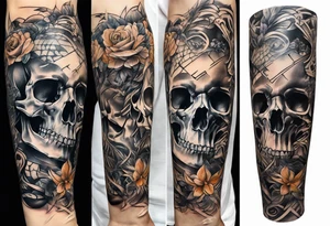 arm sleeve with bones tattoo idea