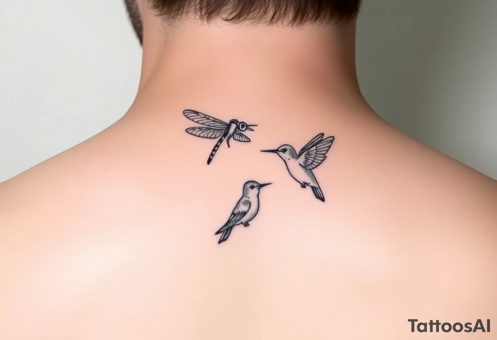 Dragonfly flying around along
 with a hummingbird tattoo idea