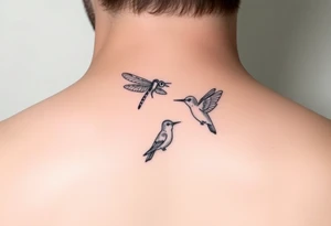 Dragonfly flying around along
 with a hummingbird tattoo idea