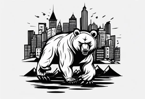Angry bear coming up behind a city tattoo idea