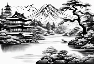 Japanese motives tattoo looking like a scenery tattoo idea