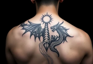 Tattoo on the arm representing rebirth, new energy and paths of possibilities. On the shoulder above there is a sun tattoo, and on the inside wrist a dragon tattoo, keep that in mind tattoo idea