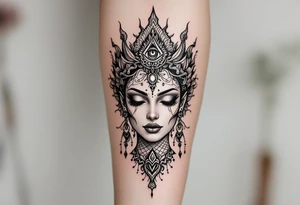 beautiful woman dmt deity with 3rd eye open tattoo idea
