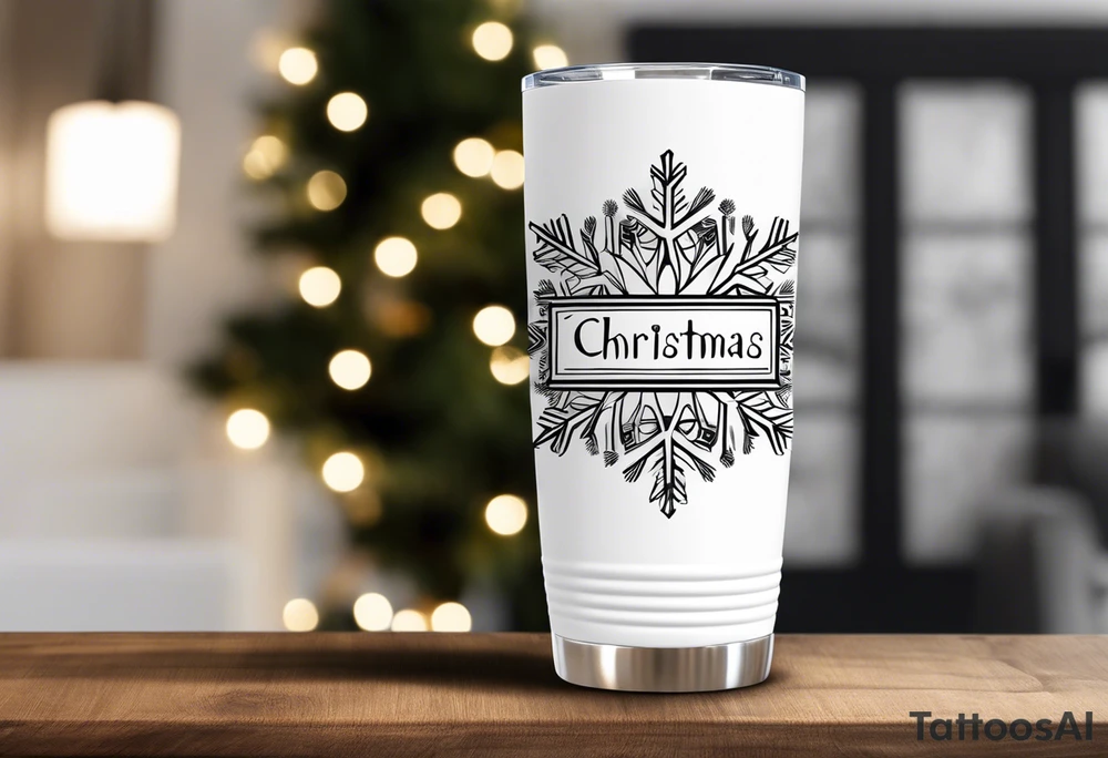 Christmas 2024 personalized name banner on a 20 oz tumbler minimalist snowflake motif tattoo idea