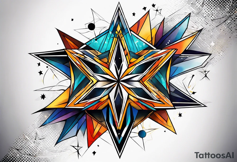 Geometry with graphics, theme of stars tattoo idea