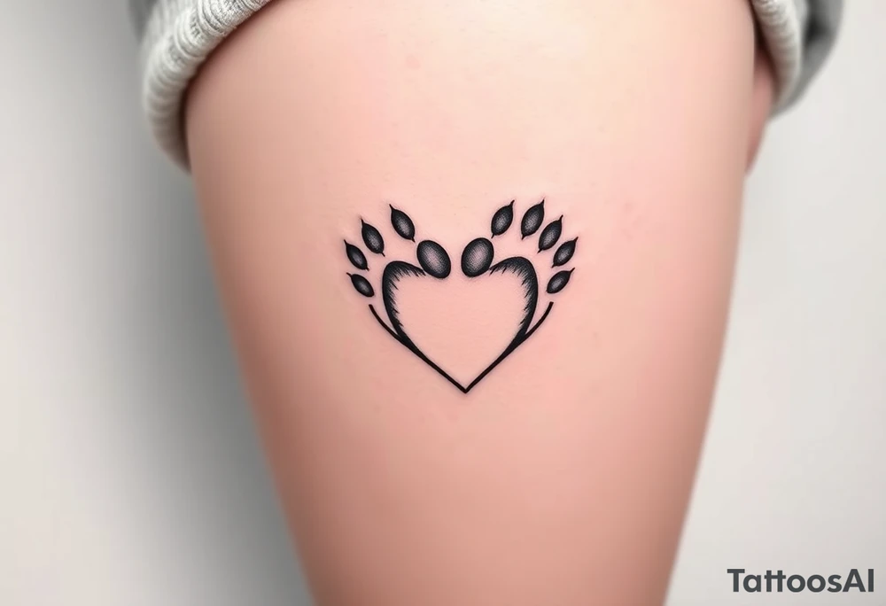 Paw prints forming heart in a snow tattoo idea