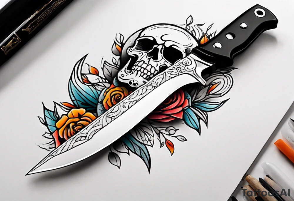 Knife, skull tattoo idea