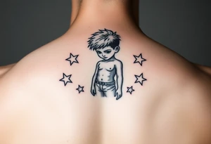 powerful human figure boy with stars around tattoo idea