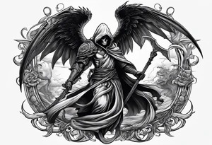 fallen reaper with wings fighting medusa tattoo idea