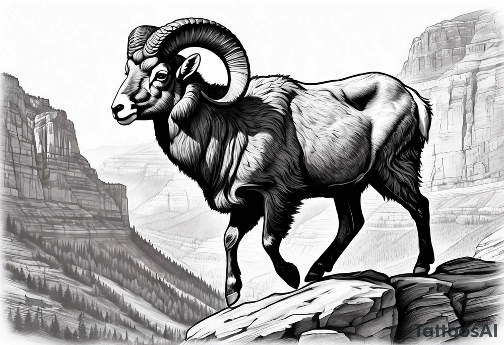 Bright angel trail with a small big horn sheep,  forearm tattoo idea